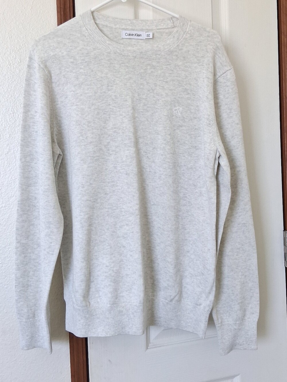 Calvin Klein Men's Heather Light Gray Crewneck Sweater 100% Cotton Pullover SP
